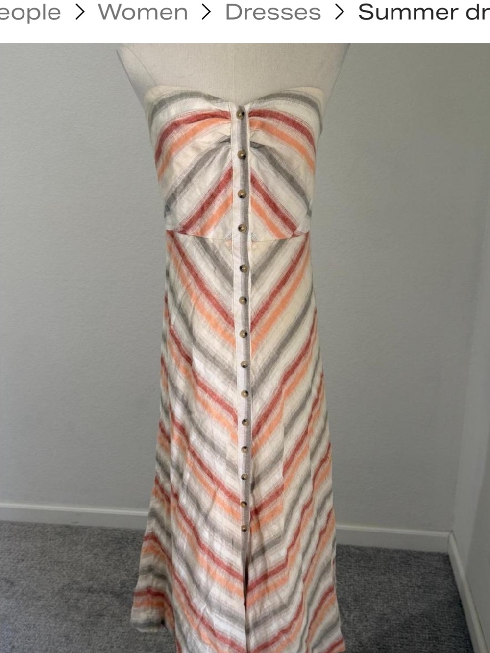 Free People Strapless Striped Maxi Dress in Orange, Gray & Cream